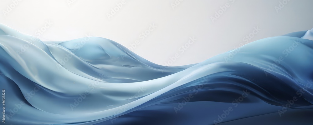 Fototapeta premium a fluid, wave-like pattern in shades of blue and white, with a gradient effect transitioning from light to dark blue. The background is a light gray color, providing a contrast