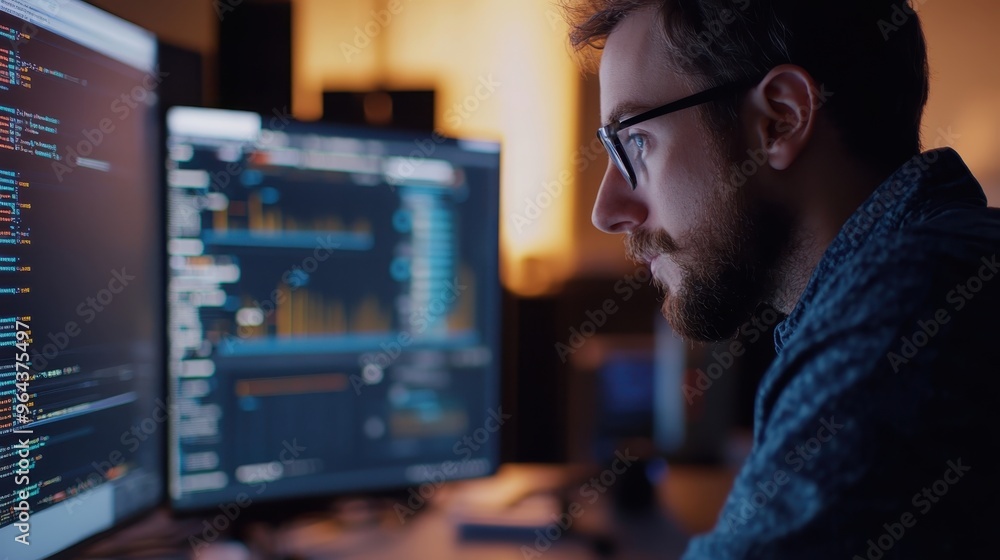An engineer optimizing software performance using advanced algorithms. An engineer optimizing software performance using advanced algorithms.