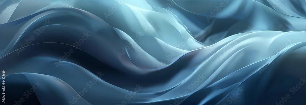 Obraz premium close-up view of a flowing, wavy fabric with a gradient of blue and white colors, creating a sense of movement and fluidity.