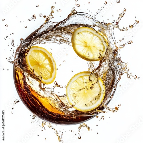 Circular Coke Splash with Lemon Slices: Creamy Background Photography