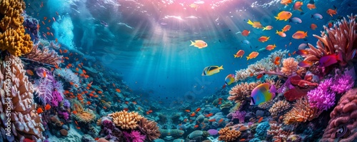 Vivid coral reef under crystal waters, HDR underwater wonder photo