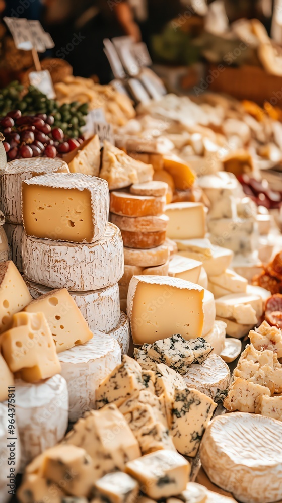 Assorted Cheeses at a Market Stall. Assorted Cheeses at a Market Stall.