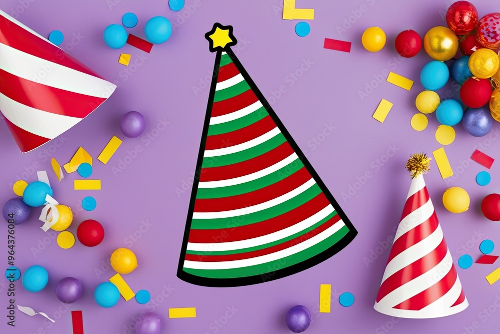 Fototapeta premium Isolated Striped Birthday Party Hat Cutout for Celebrations