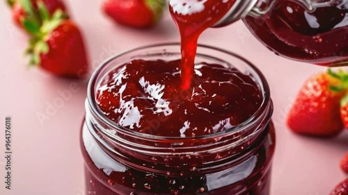 Wallpaper Mural Strawberry jam, produced from strawberries, sugar, and pectin, is thick and sweet. It's used on toast, sandwiches, and pastries and sweets. The jam is bright crimson and delicious.  Torontodigital.ca