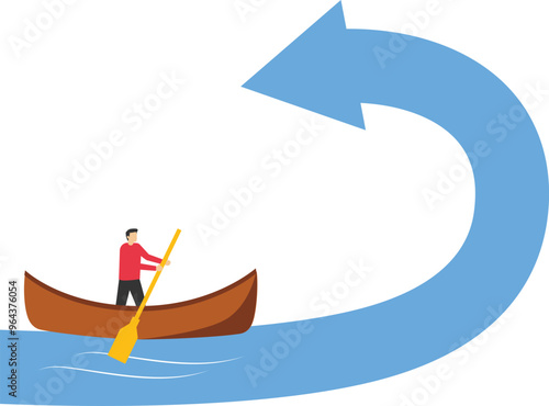 Businessman looking arrow like falling wave. Business barrier. Goal Achievement and Leadership. Modern flat vector illustration.

