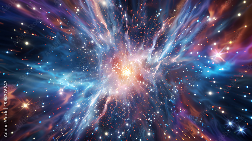 Galactic cluster view and stars operating as cosmic computers and nebulae streaming with interstellar data transfers Galactic cluster view and stars operating as cosmic computers and nebulae streaming with interstellar data transfers