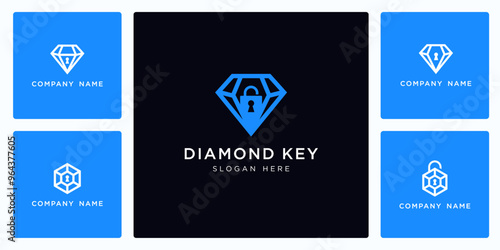 Vector of diamond key logo and icon design template, can be used in various media easily, editable