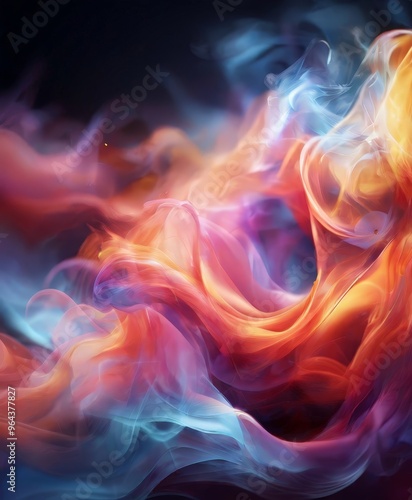 a vibrant, abstract representation of fire, with swirling, multicolored flames in shades of orange, pink, blue, and purple, creating a dynamic and visual effect.