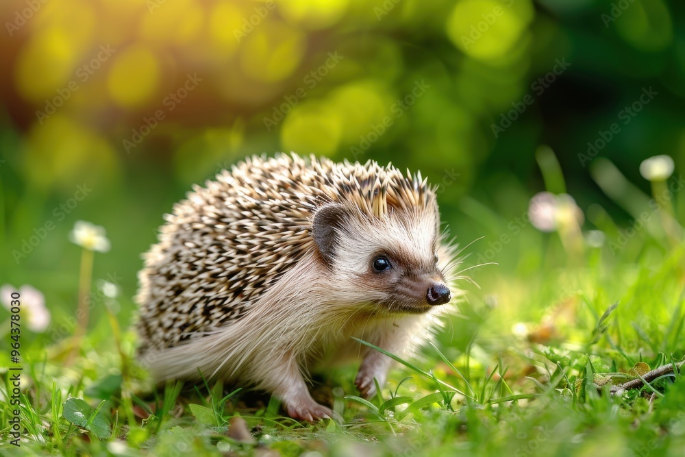 European hedgehog in garden scientific name Erinaceus europaeus delightfully seeking summer in wild native landscape European hedgehog in garden scientific name Erinaceus europaeus delightfully seeking summer in wild native landscape