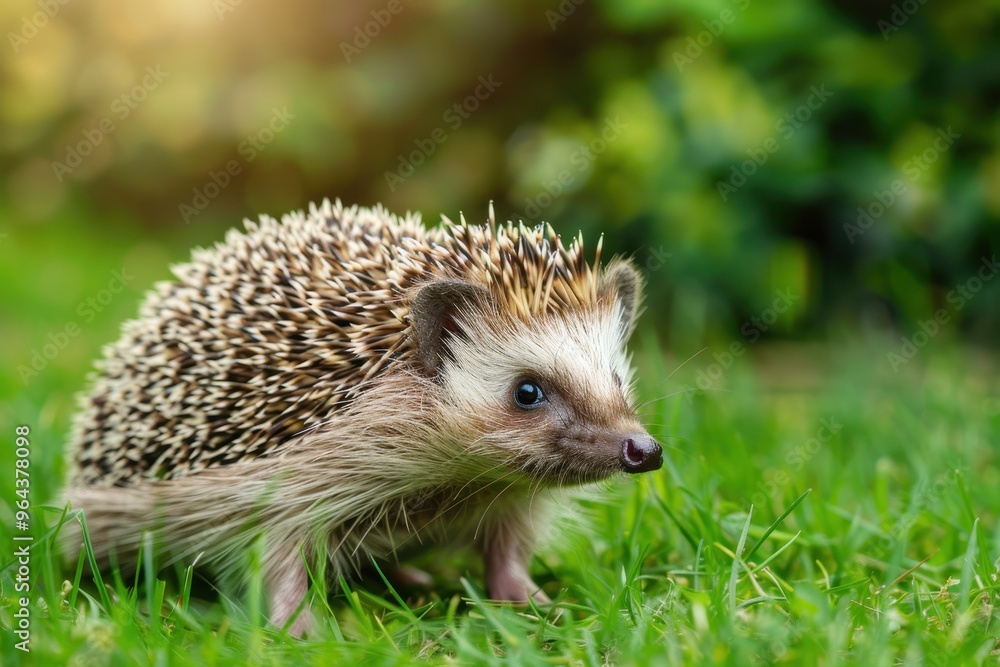 European hedgehog in its natural garden habitat with green grass Erinaceus europaeus European hedgehog in its natural garden habitat with green grass Erinaceus europaeus