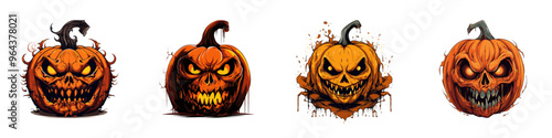 Set of Halloween pumpkin with scary face. Vector illustration.