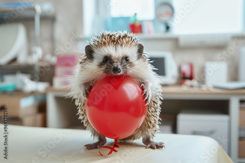 European hedgehog treated by exotic vet in wildlife clinic released back to wild photo