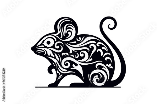 Rat Floral Silhouette Vector Illustration  for Happy Chinese New Year.