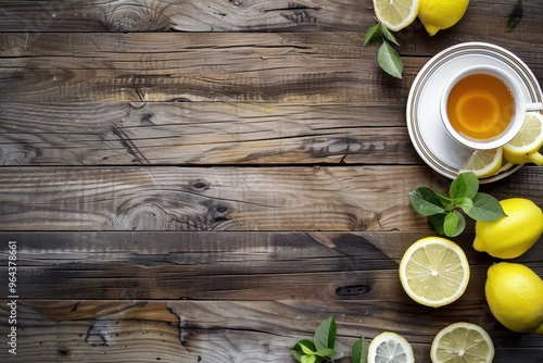 Lemon tea on a wooden table