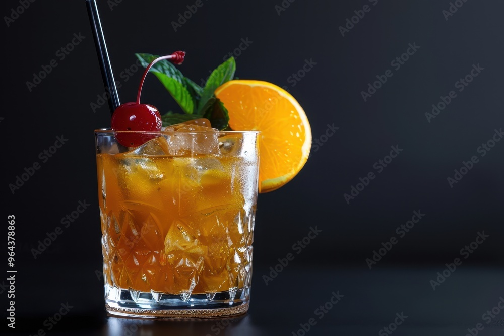 Fototapeta premium Mai Tai with garnish on black background