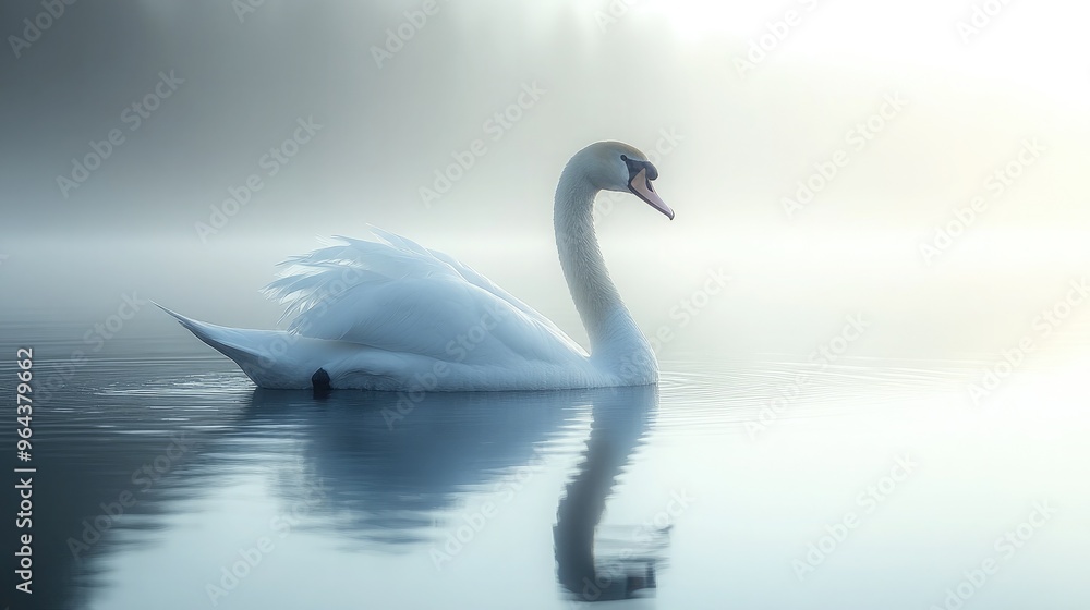 A Serene Swan Floating Gracefully on Calm Waters in Soft Pastel Shades for Tranquil Imagery A Serene Swan Floating Gracefully on Calm Waters in Soft Pastel Shades for Tranquil Imagery