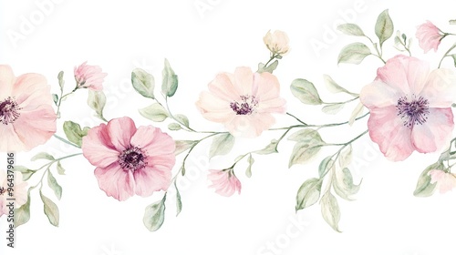 A beautiful watercolor illustration of delicate flowers and leaves, perfect for business branding, invitations, or home decor. photo