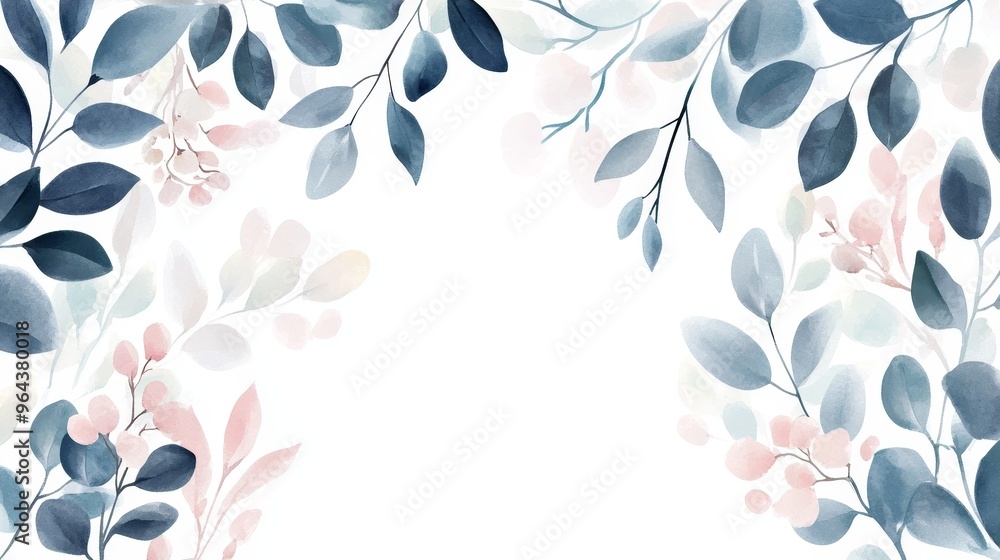 A delicate floral border with soft blue and pink leaves, perfect for invitations, cards, or decorative backgrounds. A delicate floral border with soft blue and pink leaves, perfect for invitations, cards, or decorative backgrounds.