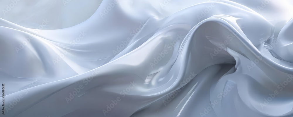 Obraz premium a flowing, wavy texture of a white fabric, resembling the movement of a river or the undulating waves of the ocean. The fabric appears to be made of a shiny, silky material,