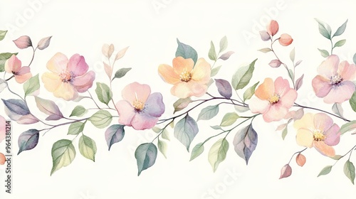 Delicate watercolor floral border featuring soft pinks, yellows, and greens, perfect for spring-themed designs and invitations.