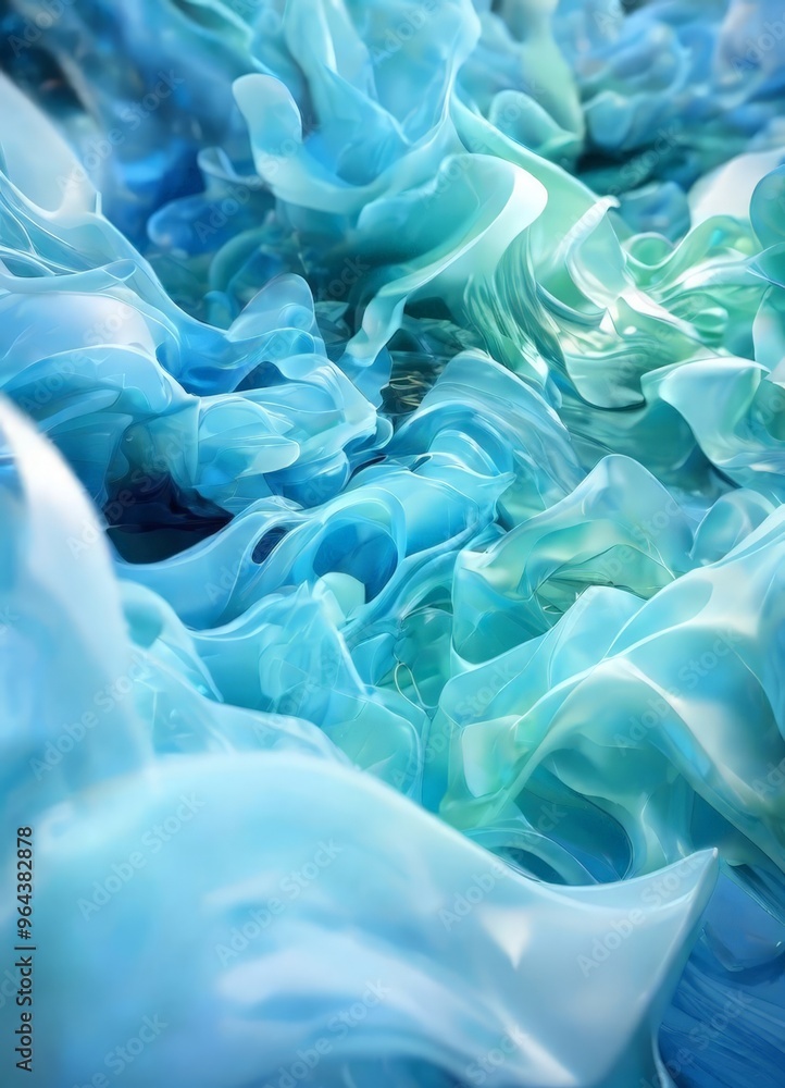 Obraz premium a close-up of a swirling, abstract pattern of blue and green hues, resembling the movement of water or a sea of clouds.
