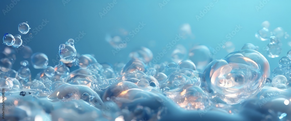 a close-up view of numerous transparent bubbles floating in a blue-toned liquid, creating a and ethereal visual effect. a close-up view of numerous transparent bubbles floating in a blue-toned liquid, creating a and ethereal visual effect.