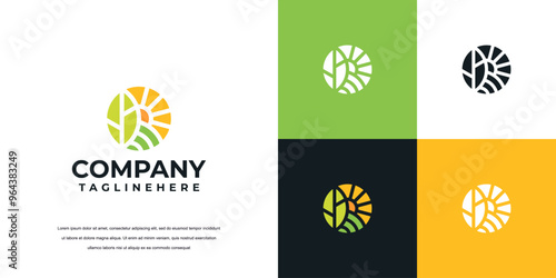 Grassland silhouette farm logo template. land symbol with horizon
