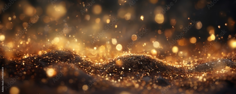 a close-up view of a textured surface, possibly a rock or a piece of fabric, with a golden glittering effect. The background is dark, creating a contrast that highlights the a close-up view of a textured surface, possibly a rock or a piece of fabric, with a golden glittering effect. The background is dark, creating a contrast that highlights the
