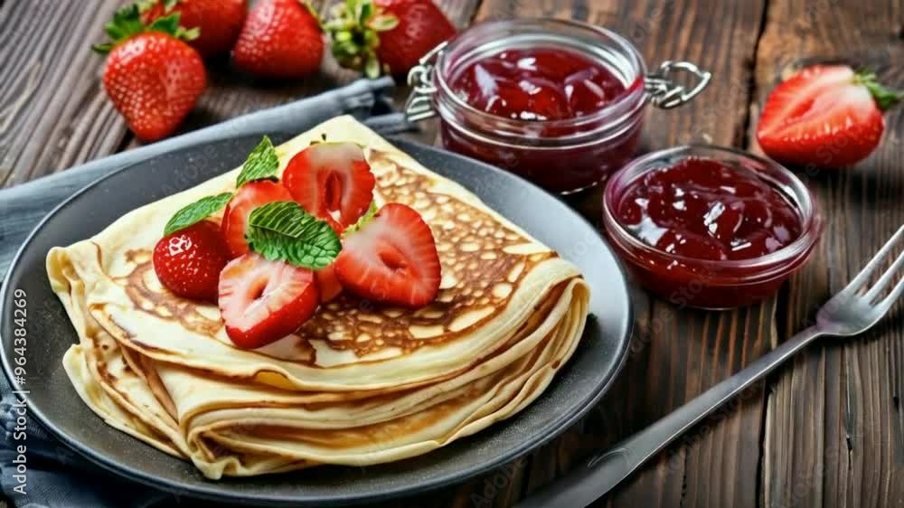 Strawberry jam crepes are thin, delicate crepes with flavorful strawberry jam. Perfect for breakfast or dessert. Strawberry jam crepes are thin, delicate crepes with flavorful strawberry jam. Perfect for breakfast or dessert.