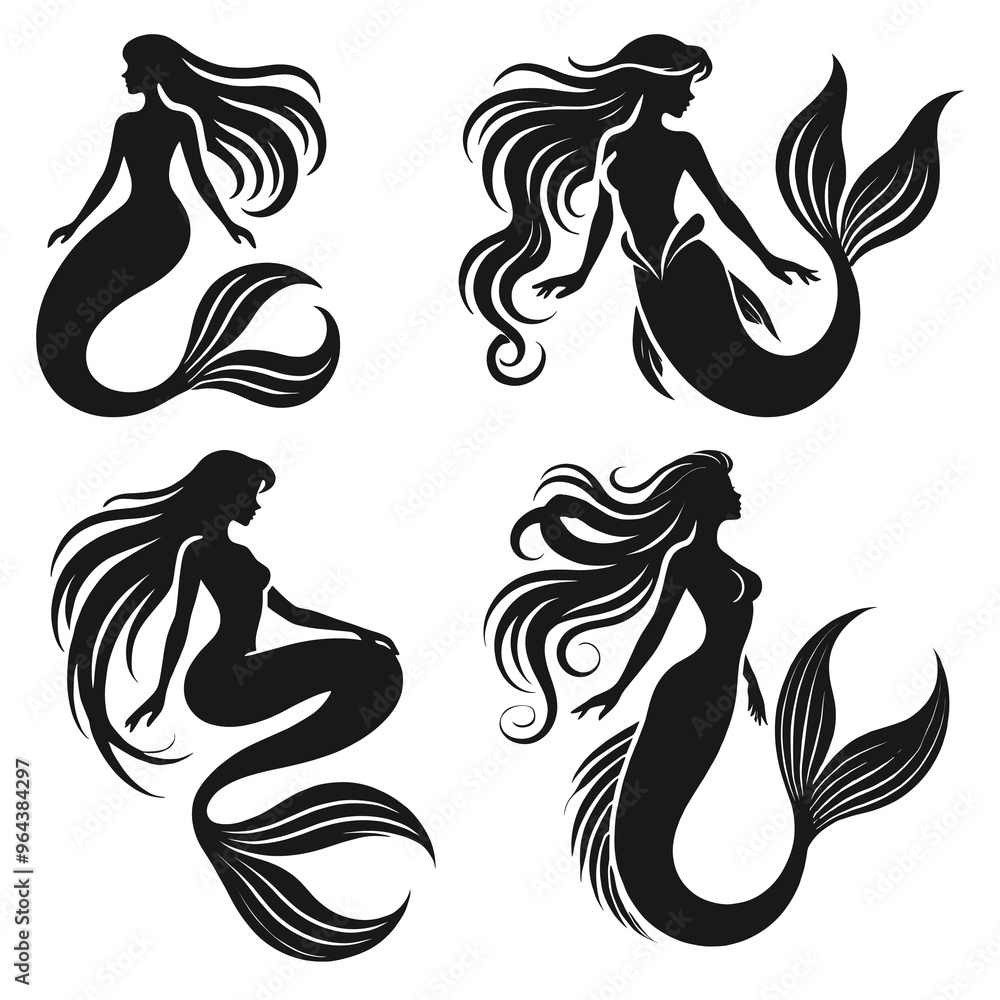 Fototapeta premium Flat design mermaid silhouette illustration