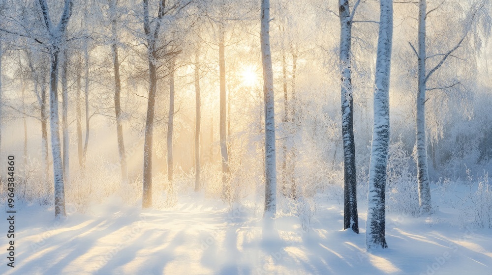 Snow Trees Winter Sunny Forest. Generative AI Snow Trees Winter Sunny Forest. Generative AI