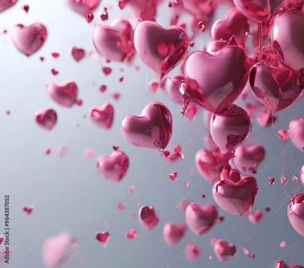 Pink hearts floating against a light blue background. Pink hearts floating against a light blue background.