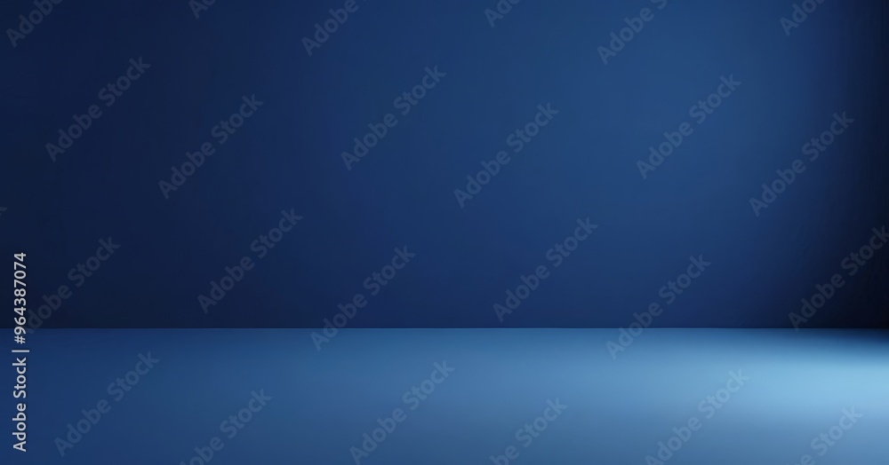 A dark blue background with a light blue floor in the center, creating a minimalist and serene atmosphere.