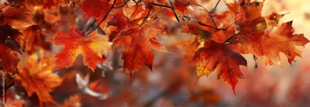 A close-up view of vibrant orange and red maple leaves against a blurred background, creating a warm and autumnal atmosphere. A close-up view of vibrant orange and red maple leaves against a blurred background, creating a warm and autumnal atmosphere.
