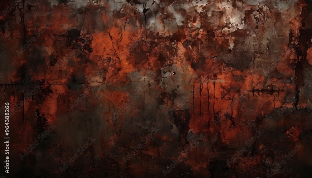 a textured, dark background with a mix of red, orange, and black colors, giving it a grungy and aged appearance.
