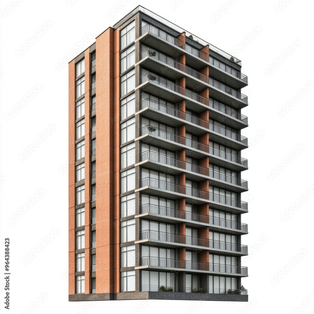 Photorealistic Rustic High-Rise Apartment Render: Isolated 3D Model on White Background Photorealistic Rustic High-Rise Apartment Render: Isolated 3D Model on White Background