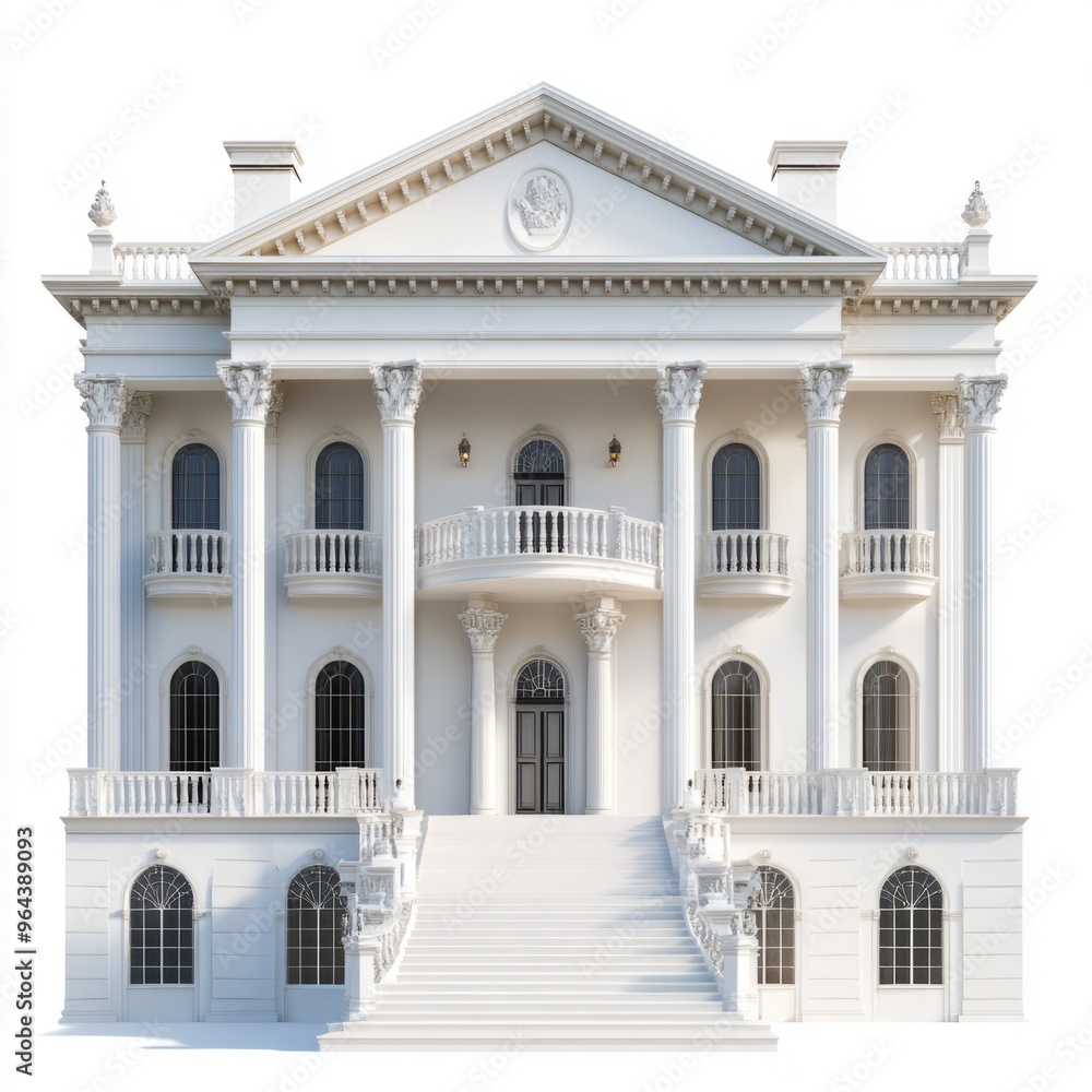Obraz premium Photorealistic Neoclassical Mansion - Isolated White Background