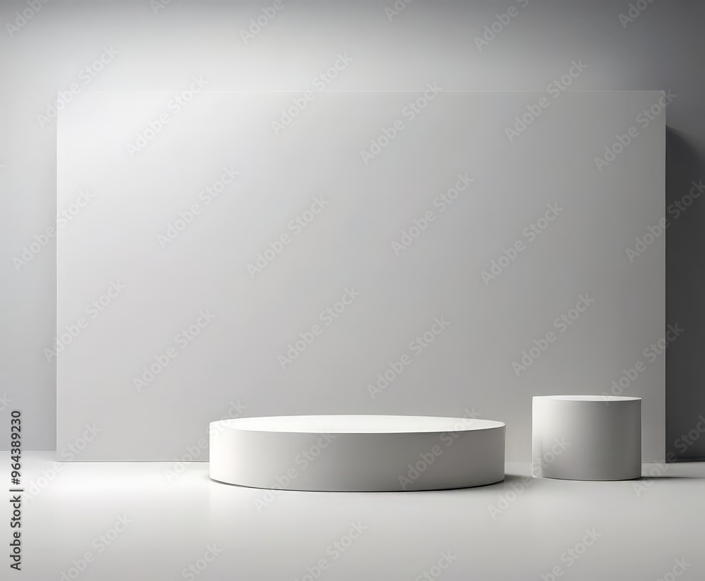 A minimalist white pedestal and a cylindrical white object stand against a gray wall, creating a clean and uncluttered composition. A minimalist white pedestal and a cylindrical white object stand against a gray wall, creating a clean and uncluttered composition.