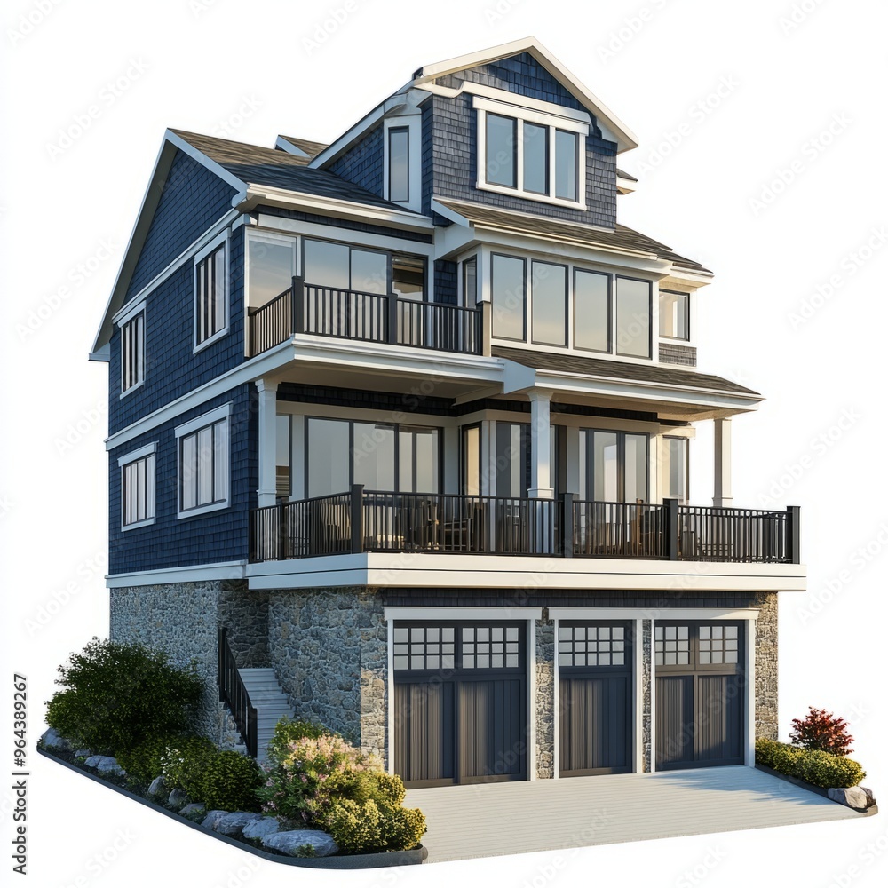 Photorealistic Quadruplex Beach House Render - 3D Model Isolated on White Photorealistic Quadruplex Beach House Render - 3D Model Isolated on White