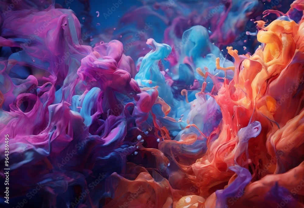 Obraz premium a vibrant abstract painting featuring a swirling pattern of pink, blue, orange, and purple hues, creating a dynamic and visually composition.