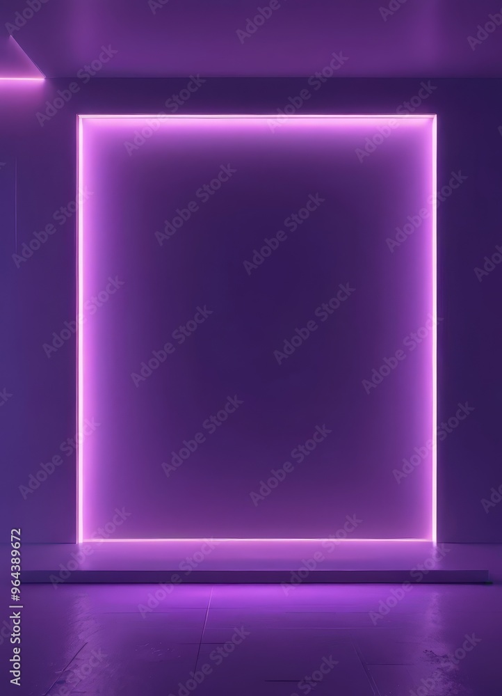 A minimalist room with a purple wall and a white floor, featuring a rectangular light source in the center. A minimalist room with a purple wall and a white floor, featuring a rectangular light source in the center.