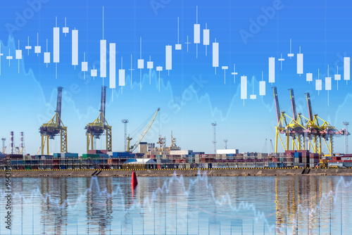 Sea port. Cargo pier with c...