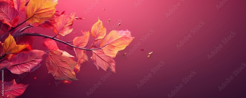 branch with vibrant red and orange leaves against a deep purple background. branch with vibrant red and orange leaves against a deep purple background.