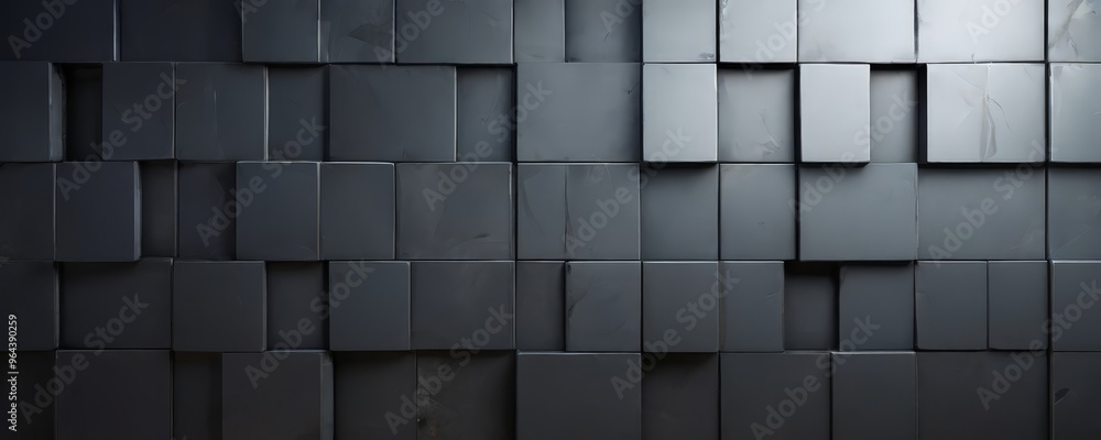 a dark gray, rectangular wall composed of square blocks arranged in a grid-like pattern, creating a visually striking and textured surface. a dark gray, rectangular wall composed of square blocks arranged in a grid-like pattern, creating a visually striking and textured surface.