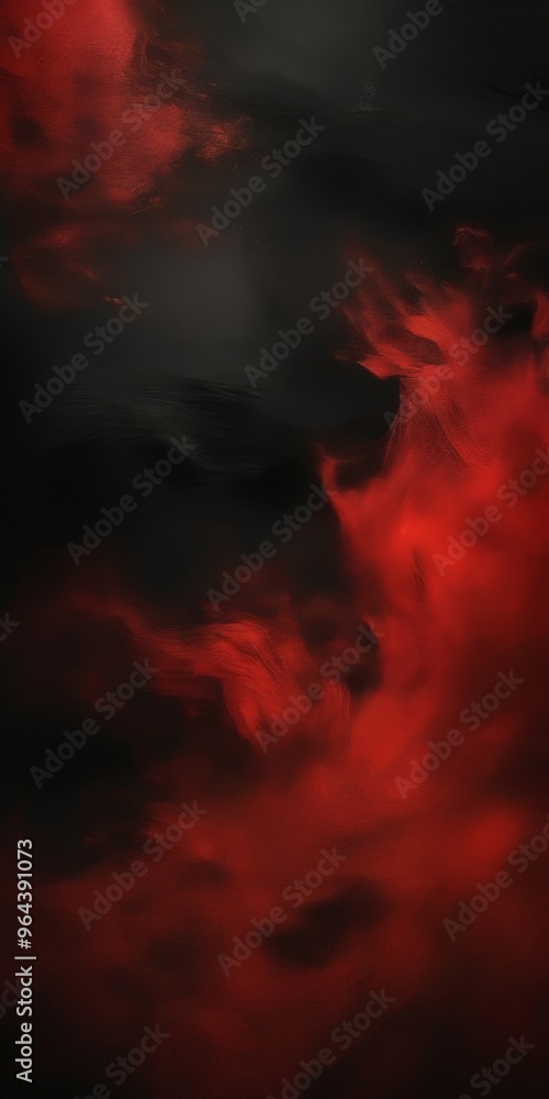 a dark, moody abstract composition featuring swirling red and black hues, creating a sense of movement and energy.