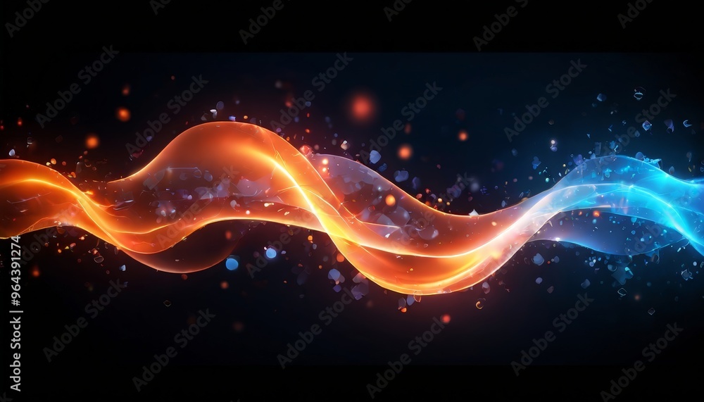 dynamic wave-like pattern composed of orange and blue hues, with small white and black particles scattered throughout, creating a sense of movement and energy. dynamic wave-like pattern composed of orange and blue hues, with small white and black particles scattered throughout, creating a sense of movement and energy.