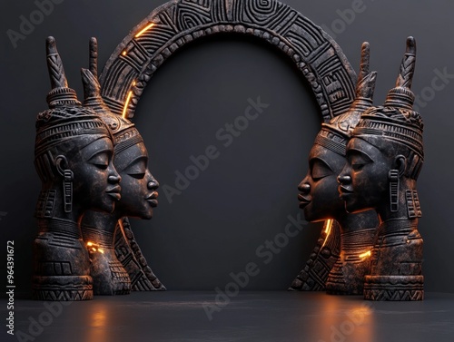 African symbols of unity, Black pride and history, 3D illustration photo