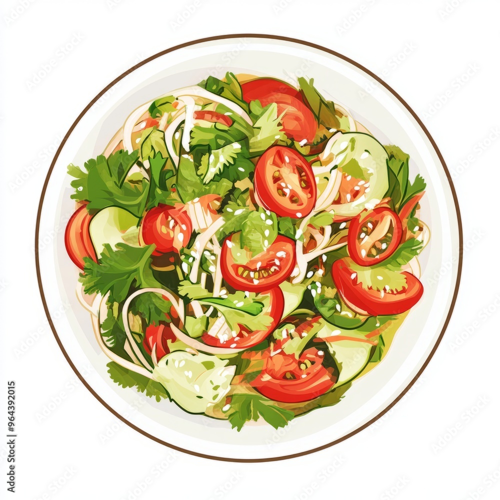 Vector Cartoon: 32-Bit Yam Woon Sen Glass Noodle Salad Vector Cartoon: 32-Bit Yam Woon Sen Glass Noodle Salad