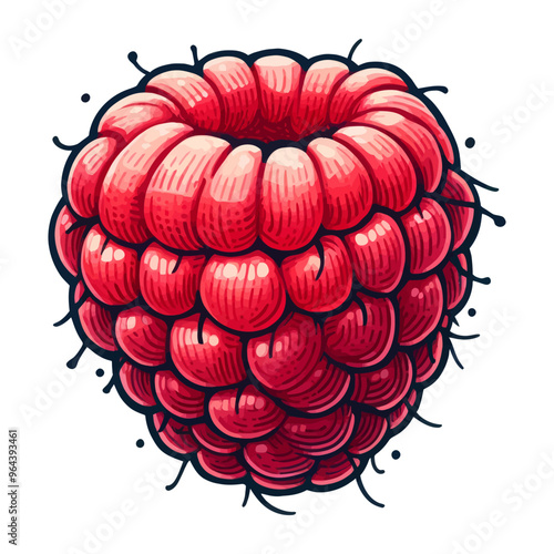 Vector illustration of a vibrant, detailed raspberry in a hand-drawn style, emphasizing texture and depth.