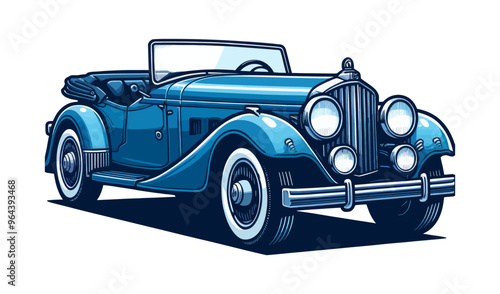Vector illustration of a classic vintage blue convertible car with elegant curves and retro detailing.
